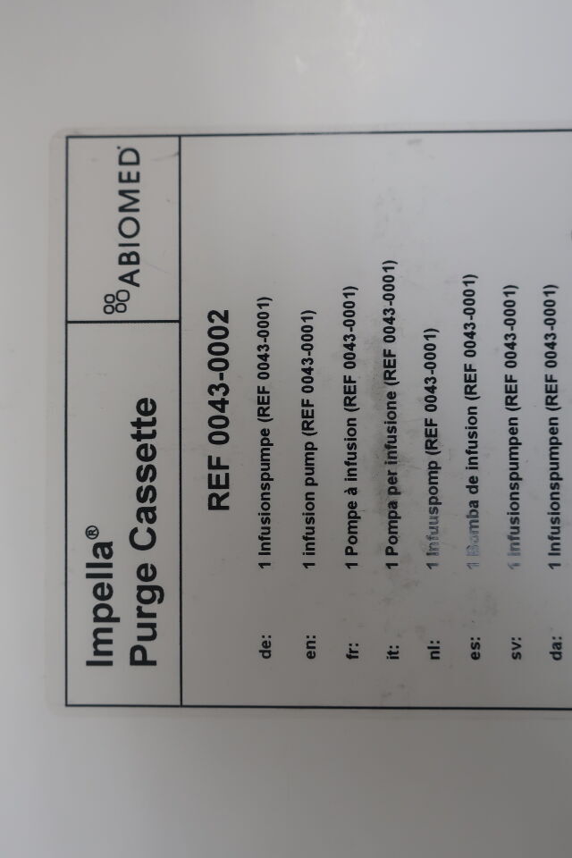 0043-0002 - ABIOMED - Purge Cassette for the Impella 5.0 System, (BX/1) - ( Expiry Date: 2024-05-31 )