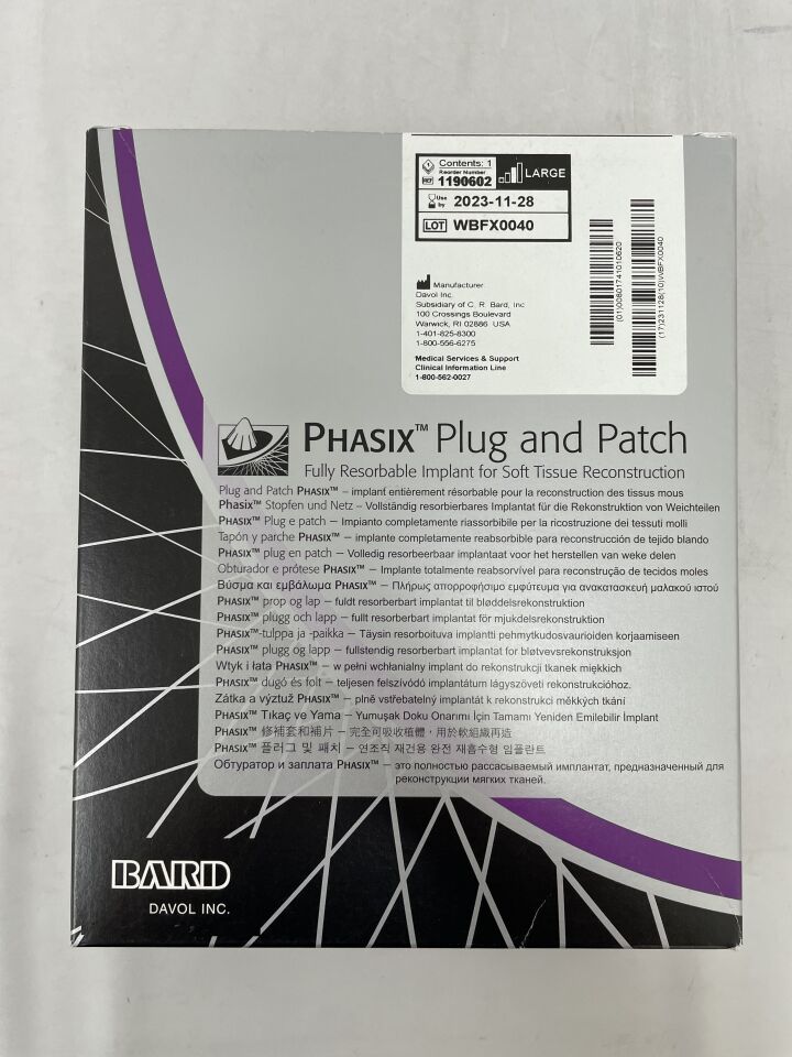 1190602 - BARD - phasix plug and patch, large 1.5" x 1.9", (BX/1) - ( Expiry Date: 2023-11-28 )
