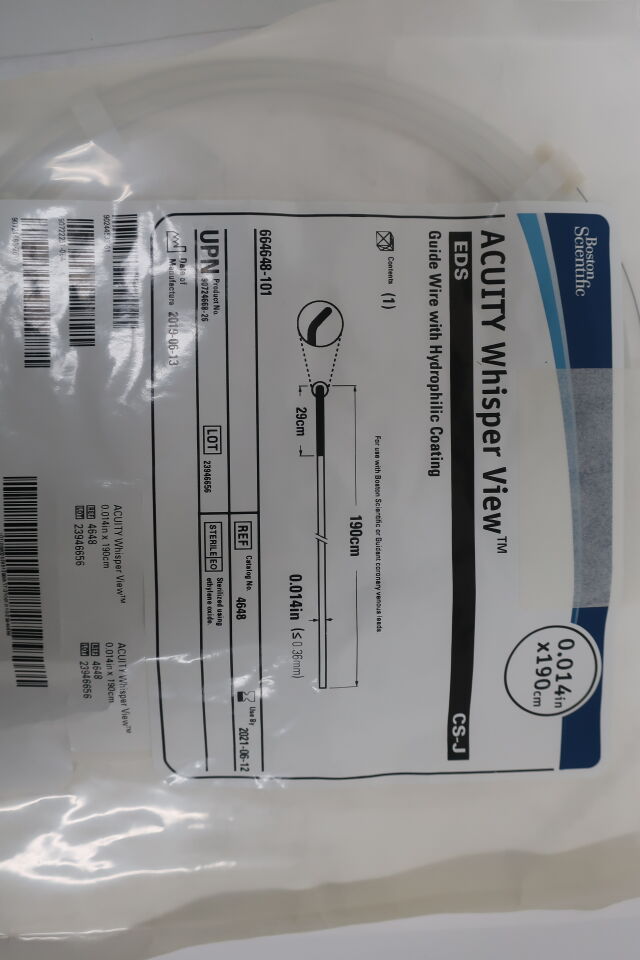 4648 - BOSTON SCIENTIFIC - ACUITY Whisper View Guidewire with Hydrophilic Coating - EDS, CS-J - .014" x 190cm, (BX/5) - ( Expiry Date: 2024-01-14 )