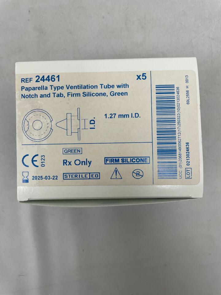 24461 - MEDTRONIC - Tubo de ventilación Paparella, con muesca y pestaña, silicona firme, 1,27 mm, (Caja/5) - (Fecha de caducidad: 22/03/2025)