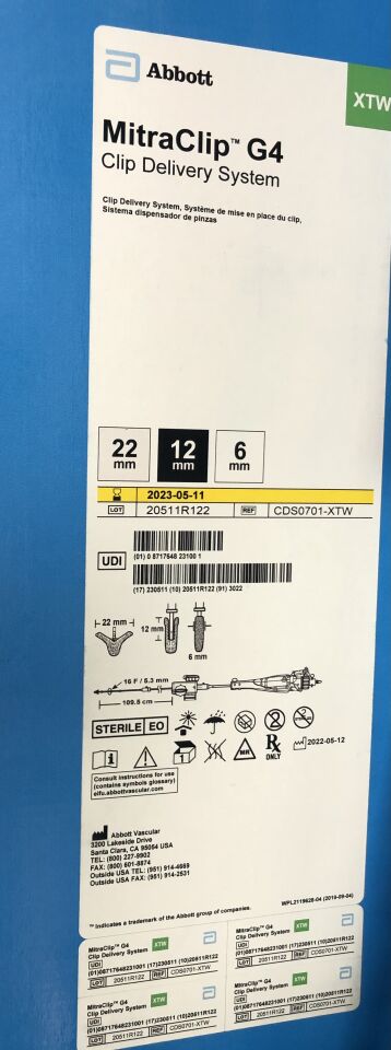 CDS0701-XTW - ABBOTT - MitraClip G4 XTW Clip Delivery System, 22mm X 12mm X 6mm, () - ( Expiry Date: 2023-05-11 )
