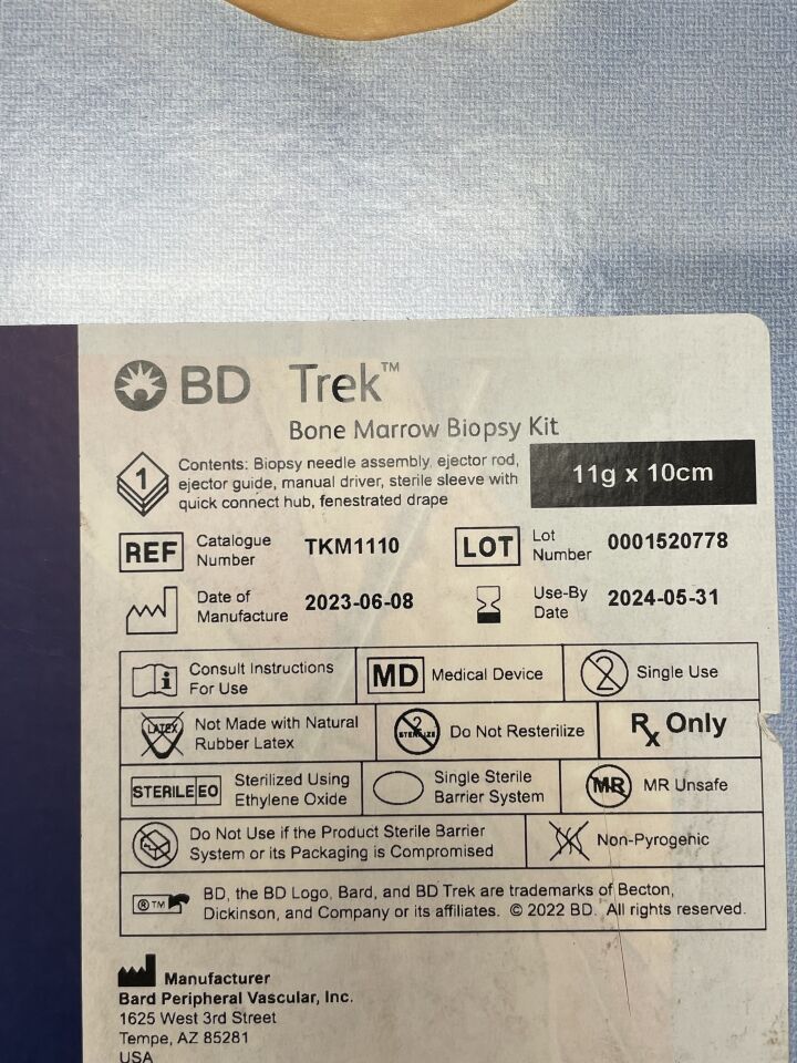 TKM1110 - BARD - trek powered bone marrow biopsy kit 11g x 10cm, () - ( Expiry Date: 2024-05-31 )