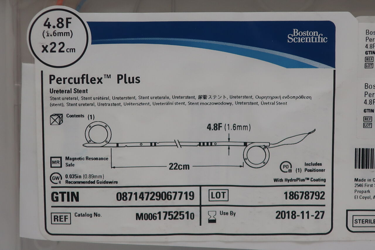 175251 - BOSTON SCIENTIFIC - Percuflex Plus Ureteral Stent, 4.8F x 22cm, () - ( Expiry Date: 2024-08-16 )