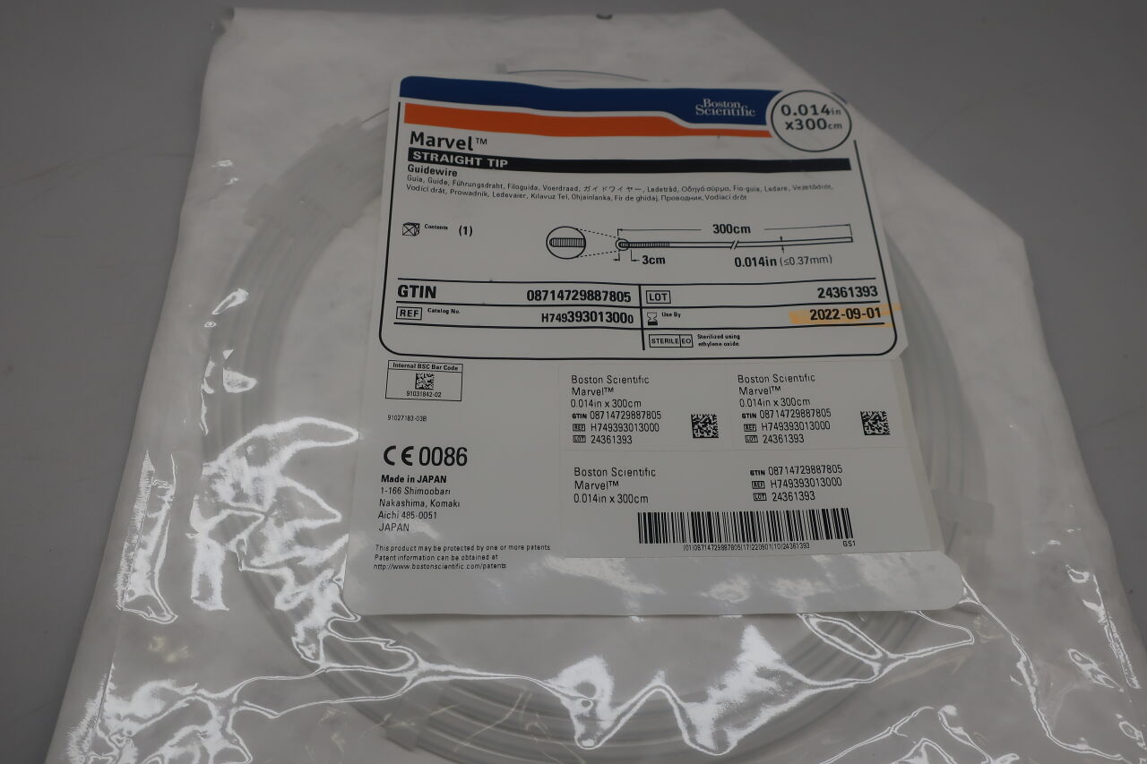 39301300 - BOSTON SCIENTIFIC - Marvel Guidewire, 0.014 in. dia. x 300cm Length, Straight Tip, 3 cm Tip Radiopacity, (EA) - ( Expiry Date: 2024-04-26 )