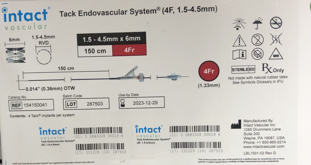 154150041 - INTACT - Tack Endovascular System, 4F, 1.5-4.5mm X 6mm, 150cm length, () - ( Expiry Date: )