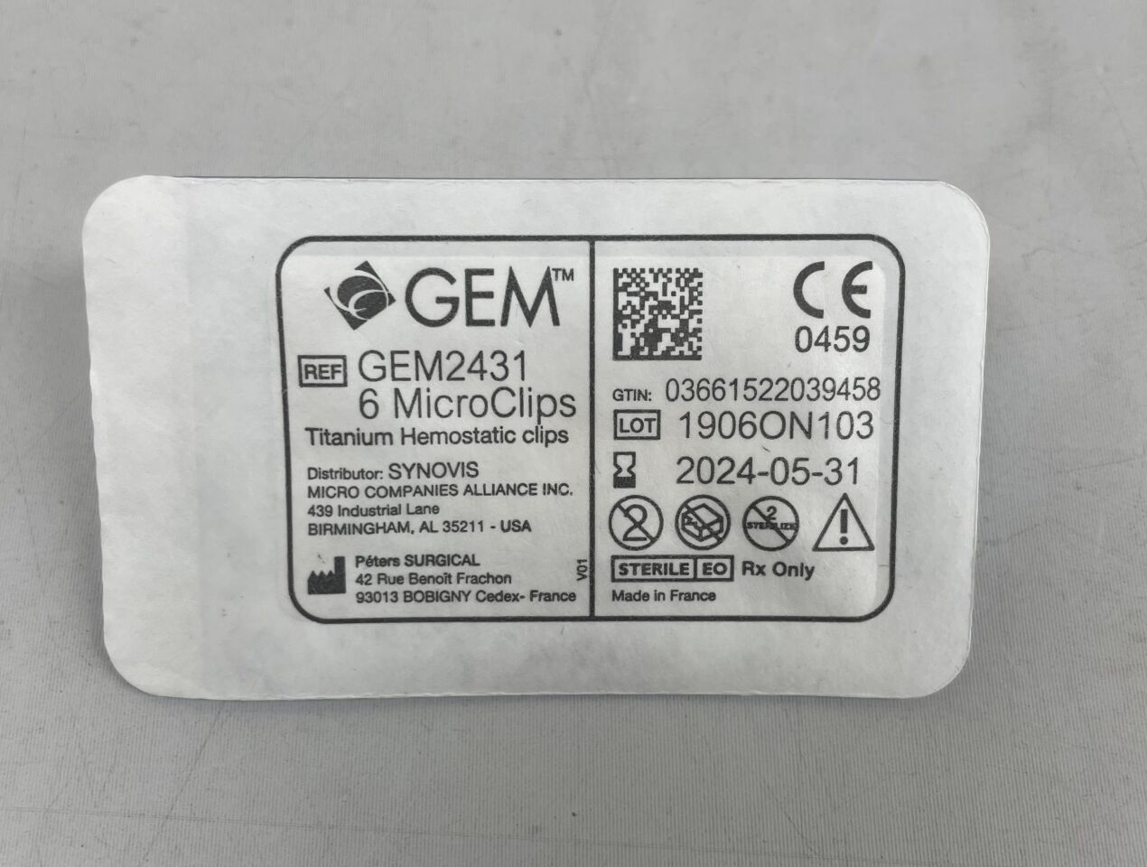 GEM2431 - PETERS SURGICAL - MicroClip: 6 Ti Hemostatic Clips per Cartridge, () - ( Expiry Date: )