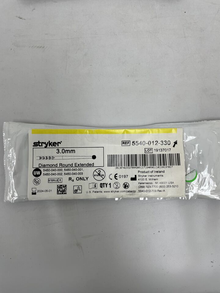 5540-012-330 - STRYKER - s2 diamond round bur, extended 3.0mm, (EA) - ( Expiry Date: 2024-05-01 )