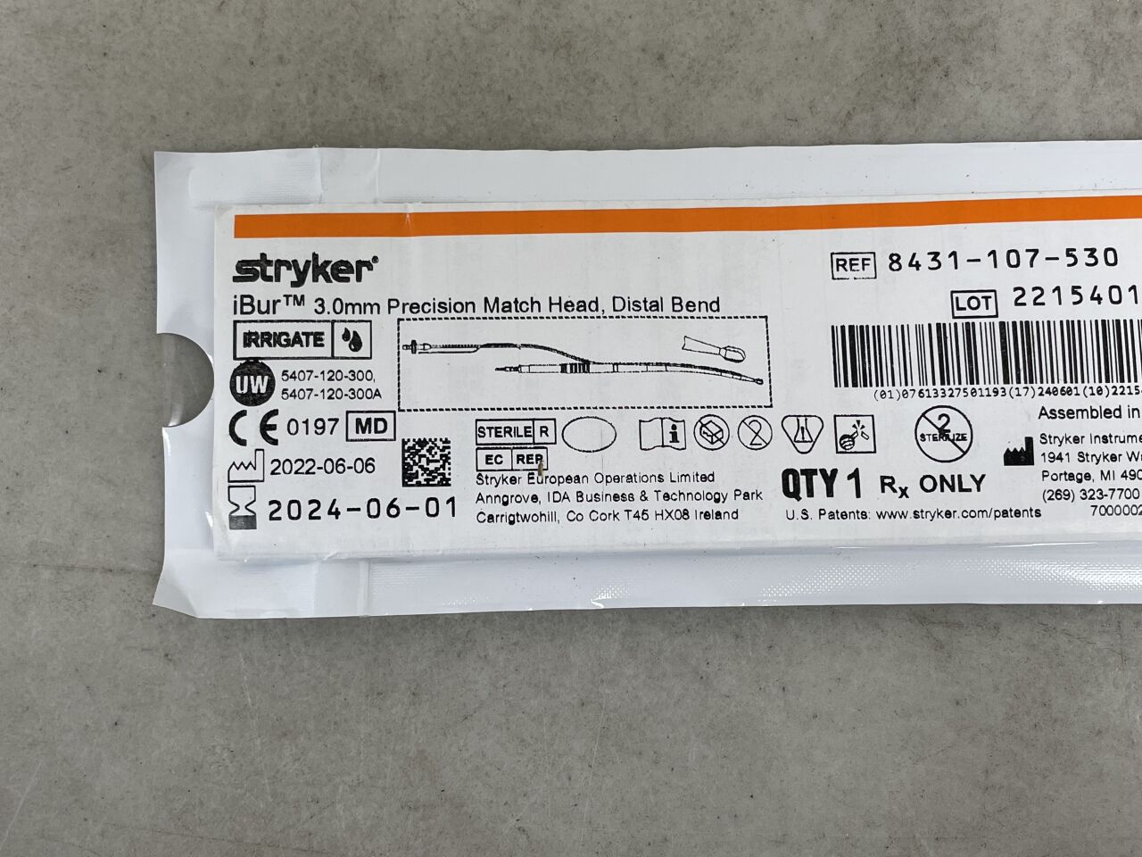 8431-107-530 - STRYKER - 3.0mm Precision Match Head, Distal Bend, (EA) - ( Expiry Date: 2024-06-01 )