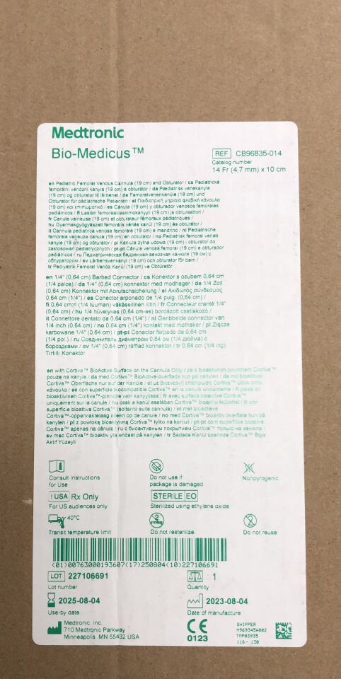 CB96835-014 - MEDTRONIC - Bio-Medicus 14F Femoral Venous Cannula & Obturator, Carmeda BioActive Surface , ( BX/1 ) - ( Expiry Date : 2025-08-04 )