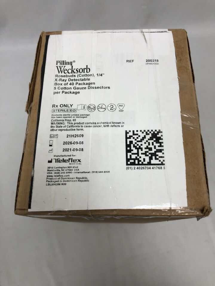 200218 - TELEFLEX - 防起球 Wecksorb Rosebuds,1/4 英吋 X 射線可探測棉紗布分離器,(40 片/盒)-(有效期至:2026 年 9 月 8 日)