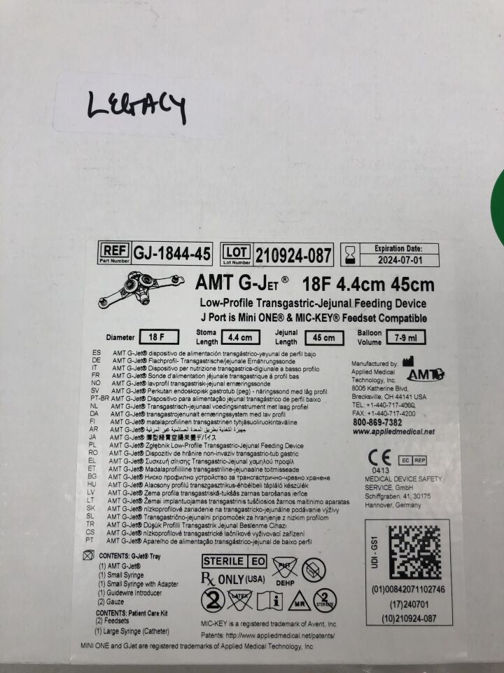 GJ-1844-45 - APPLIED - Low-Profile Transgastric-Jejunal Feeding Device, 18F, 4.4cm stoma length, 45cm jejunal length, (BX/1) - ( Expiry Date: 2024-07-01 )