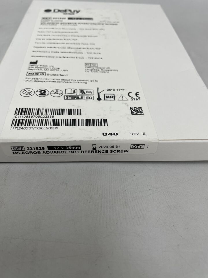 231829 - DEPUY - MILAGRO ADVANCE INTERFERENCE SCREW Absorbable - TCP/PLGA 12 x 35mm, (BX/1) - ( Expiry Date: 2024-05-31 )