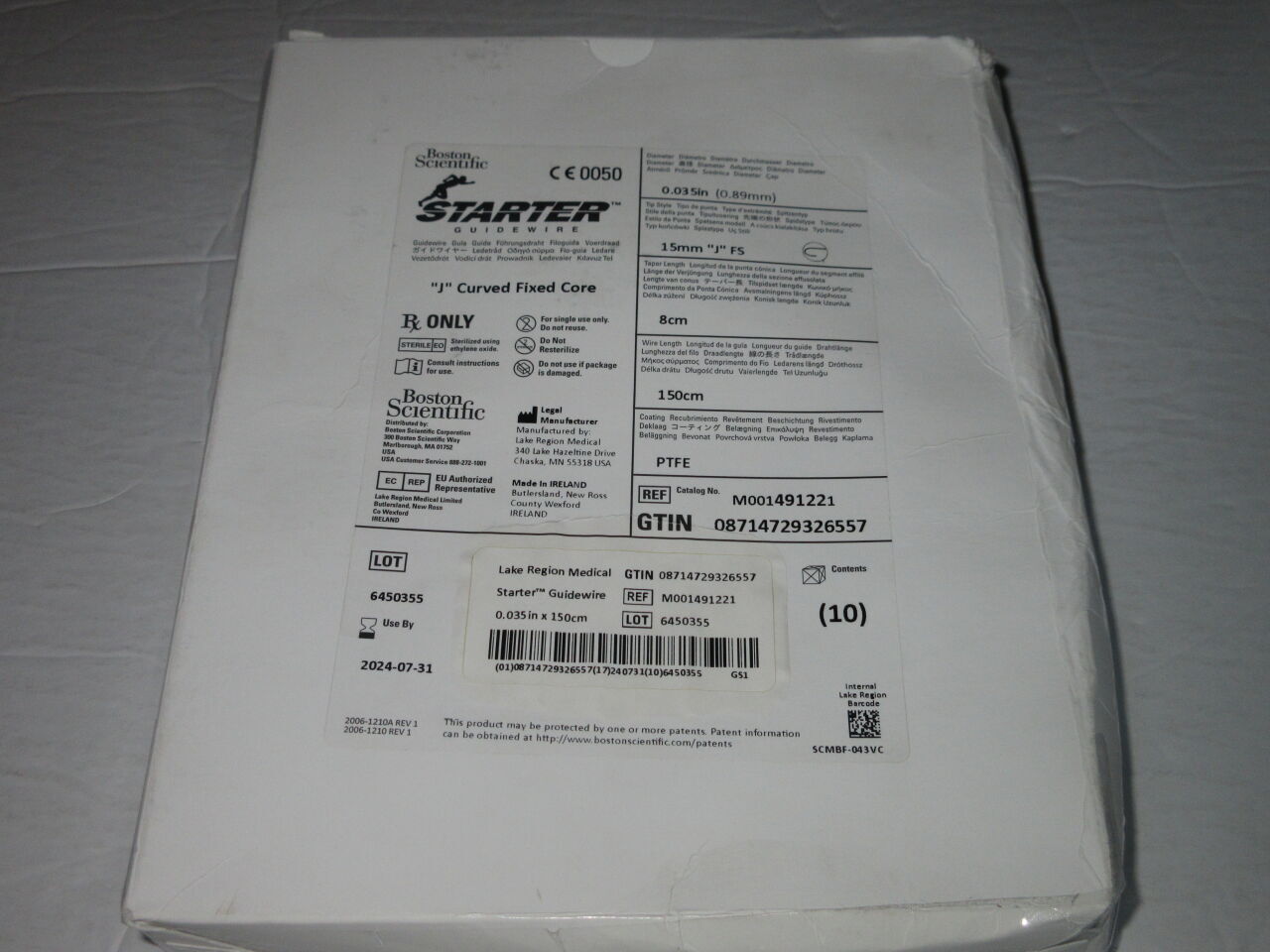49122 - BOSTON SCIENTIFIC - Starter PTFE Coated J Tip Guidewire, 150 cm Length, () - ( Expiry Date: 2024-07-31 )
