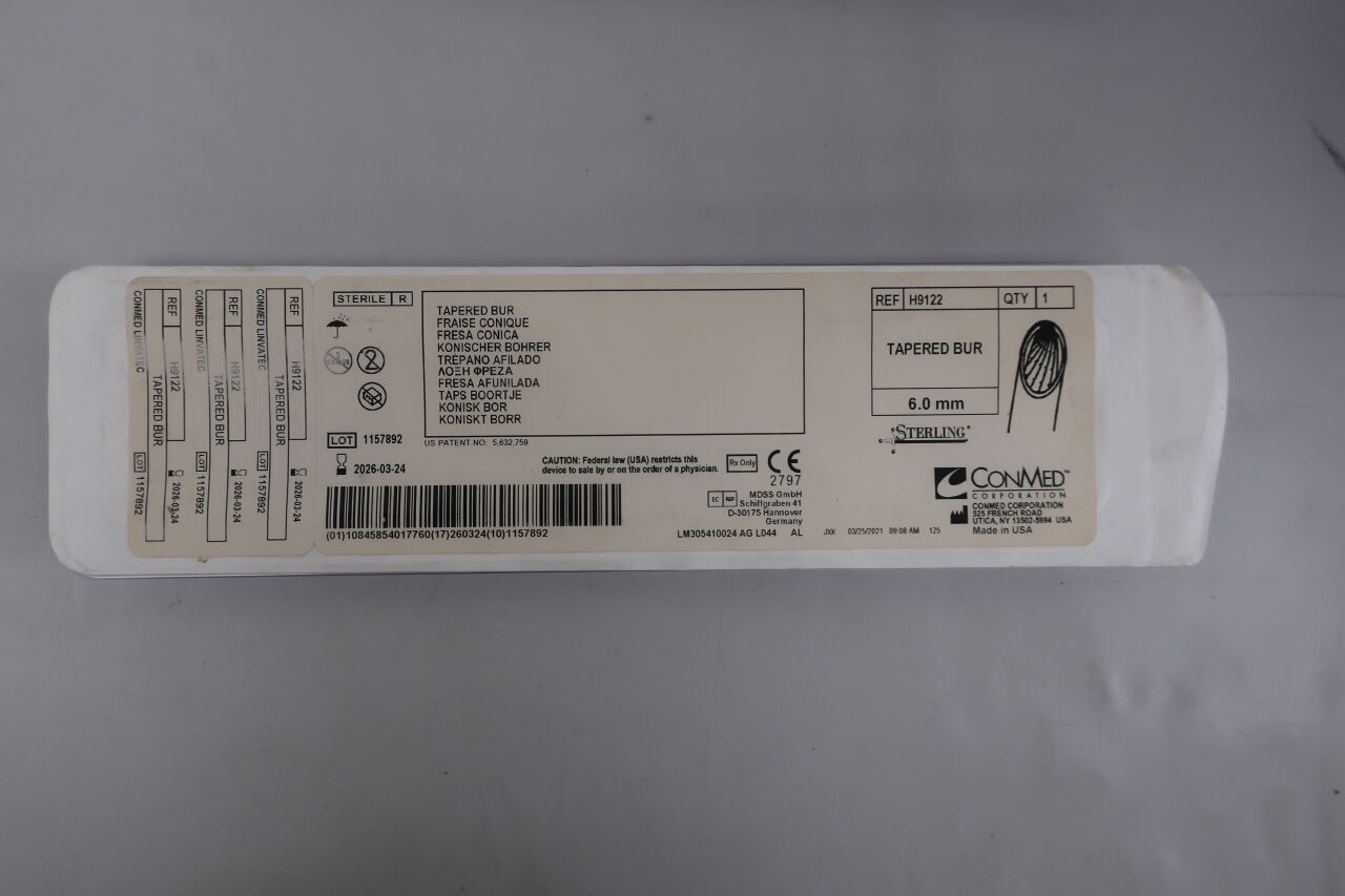 H9122 - CONMED - linvatec tapered bur, 6.0mm
, () - ( Expiry Date: 2024-08-28 )
