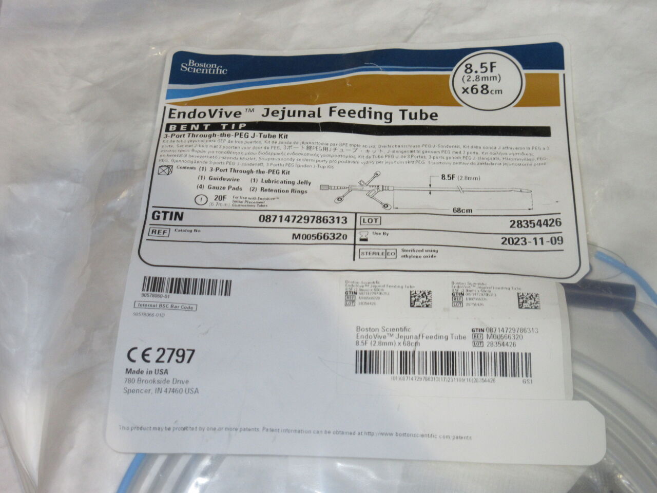 6632 - BOSTON SCIENTIFIC - endovive jejunal feeding tube bent tip 3-port through-the-peg j-tube kit, 8.5f x 68cm, (EA) - ( Expiry Date: 2024-08-07 )