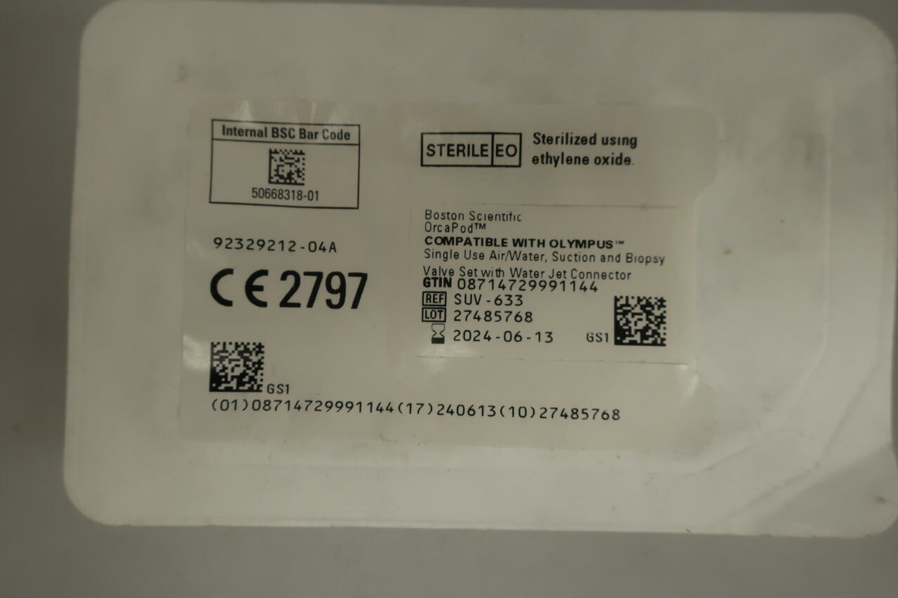 SUV-633 - BOSTON SCIENTIFIC - single use air/water, suction and biopsy valve set with water jet connector, () - ( Expiry Date: 2024-06-13 )