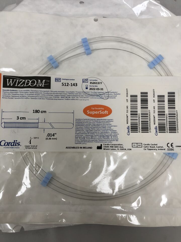 512-143 - CORDIS - Wizdom Steerable Guidewire, 0.014in X 3cm X 180cm, (EA) - ( Expiry Date: 2022-03-31 )