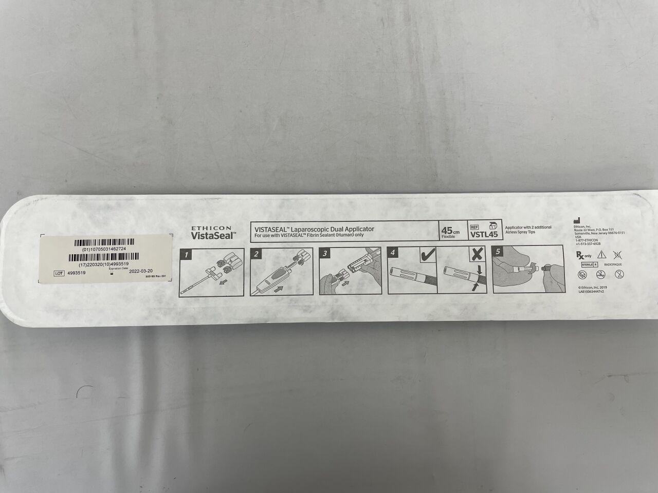 VSTL45 - ETHICON - Vistaseal Laparoscopic Dual Applicator, 45 cm Size, () - ( Expiry Date: 2022-03-20 )