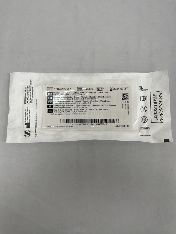 13075127YF1 - ZIMMER - Surgical saw blade, oscillating, single-use, (EA) - ( Expiry Date: 2024-07-31 )