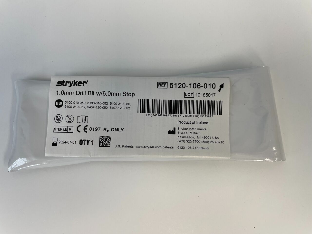5120-106-010 - STRYKER - 1.0mm Drill Bit w/6.0mm Stop, (EA) - ( Expiry Date: 2024-07-01 )