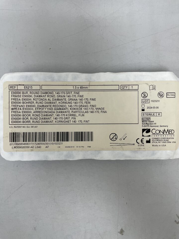 E6215 - CONMED - E9000 Bur, Round Diamond, 140-170 Grit, Fine, 1.5 x 48mm, () - ( Expiry Date: 2024-05-06 )
