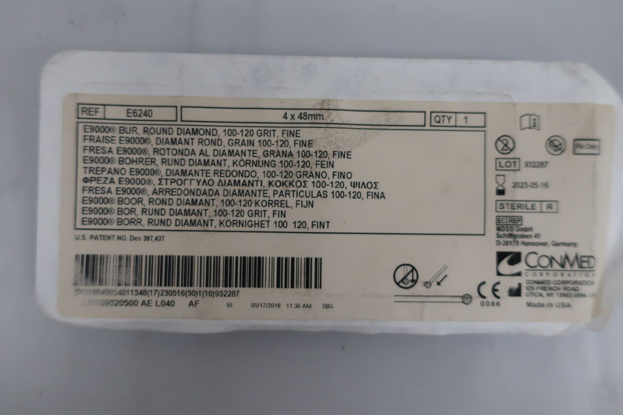 E6240 - CONMED - Conmed Round Diamond E Burr, Medium Grit, 4 dia. x 48 mm Length, (EA) - ( Expiry Date: 2024-05-04 )
