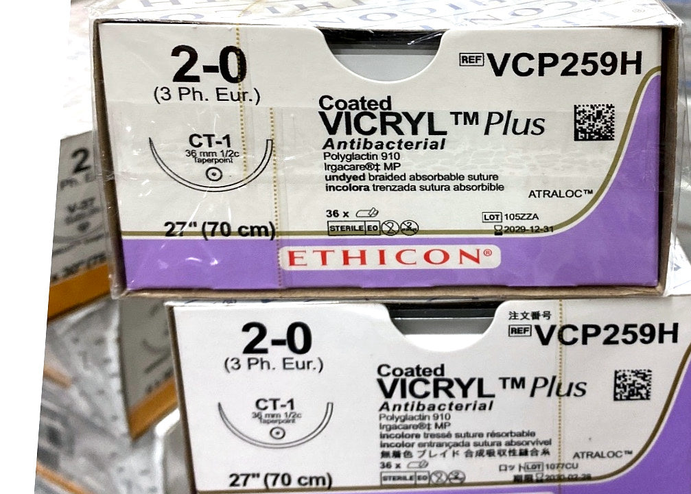 VCP259H - ETHICON - Antibacterial Undyed Braided (Polyglactin 910), Synthetic Absorbable Suture, (BX/36)