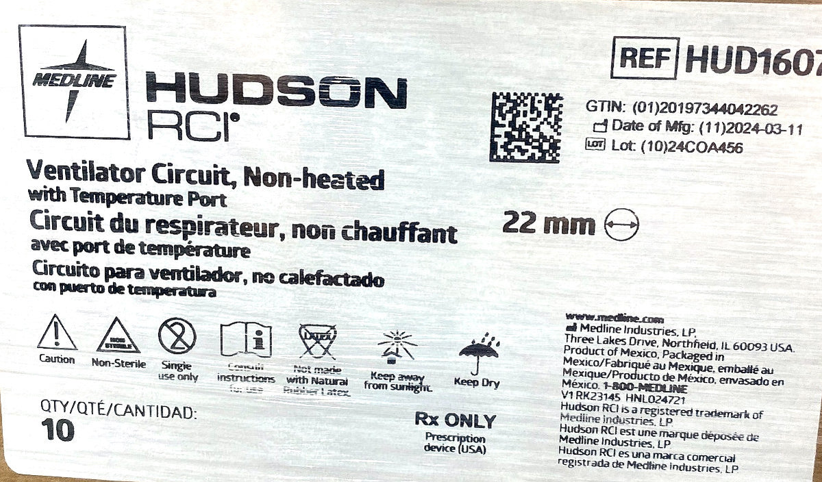 HUD1607 - MEDLINE - CIRCUIT, UNHTD, DUAL LIMB, ADULT, 72", (BX/10)
