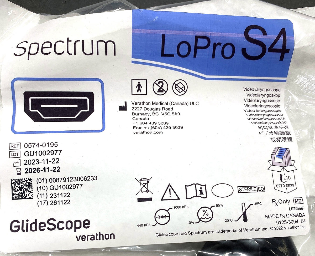 0574-0195 - VERATHON MEDICAL - GlideScope® Spectrum™ LoPro S4, (EA/1)