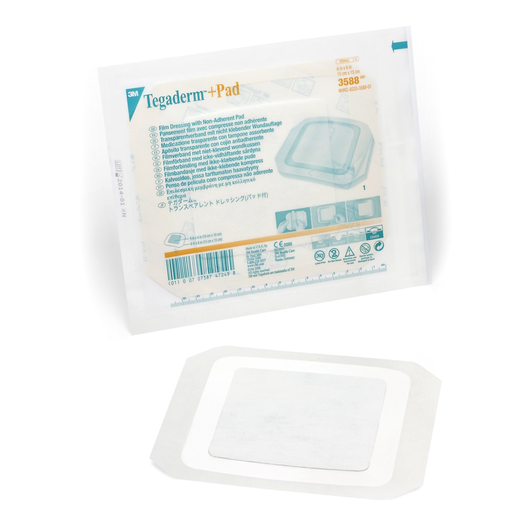 360349 - Tegaderm - 3M Tegaderm +Pad Transparent Film Dressing with Pad 6 X 6 Inch Frame Style Delivery Square Sterile, 3588, Box of 25, (BX)