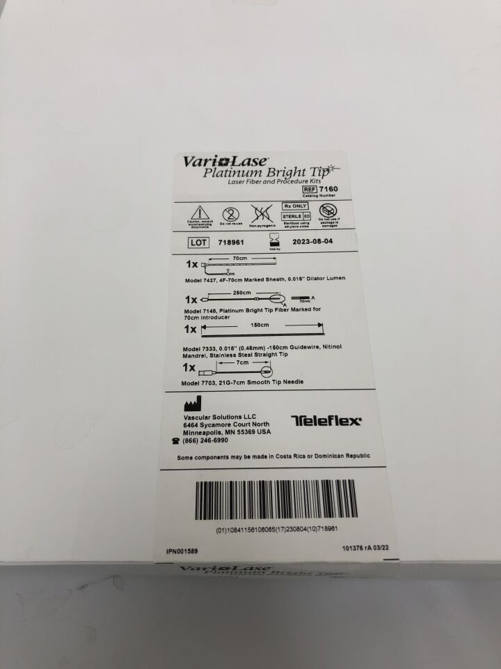 7160 - TELEFLEX - VariLase Platinum Bright Tip Laser Fiber and Procedure Kits, 70cm X 250cm X 150cm X 7cm, (BX/1) - ( Expiry Date: 2023-08-04 )