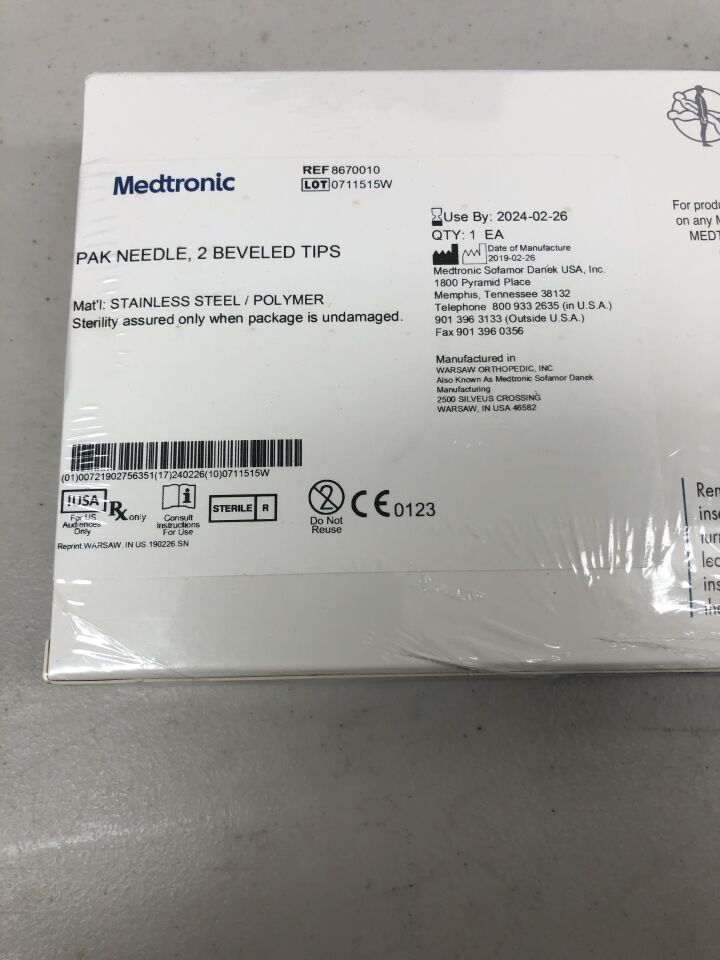 8670010 - MEDTRONIC - Pak Pedicle Access Kit: Beveled Tip, Two Needles, (BX/1) - ( Expiry Date: 2024-02-26 )