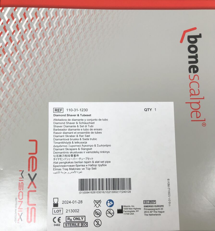110-31-1230 - MISONIX - Nexus Bone Scalpel Diamond Shaver & Tubeset, (BX/1) - ( Expiry Date: 2024-01-28 )