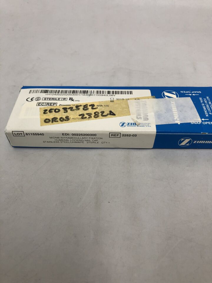 2252-03 - ZIMMER - Intramedullary Fixation, Humeral Locking Nail Cap, (BX/1) - ( Expiry Date: 2018-12-01 )