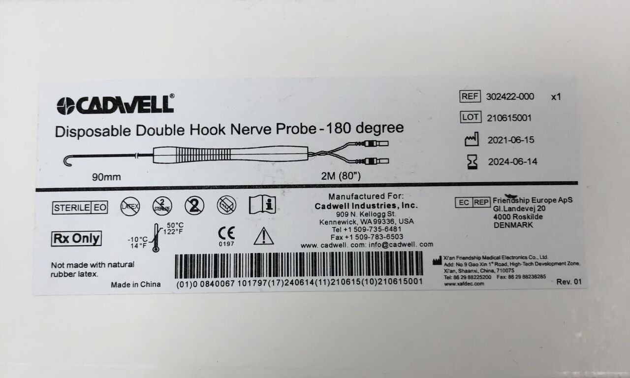 302422-000 - CADWELL - Double Hook Nerve Probe, 180°, () - ( Expiry Date: 2024-06-14 )