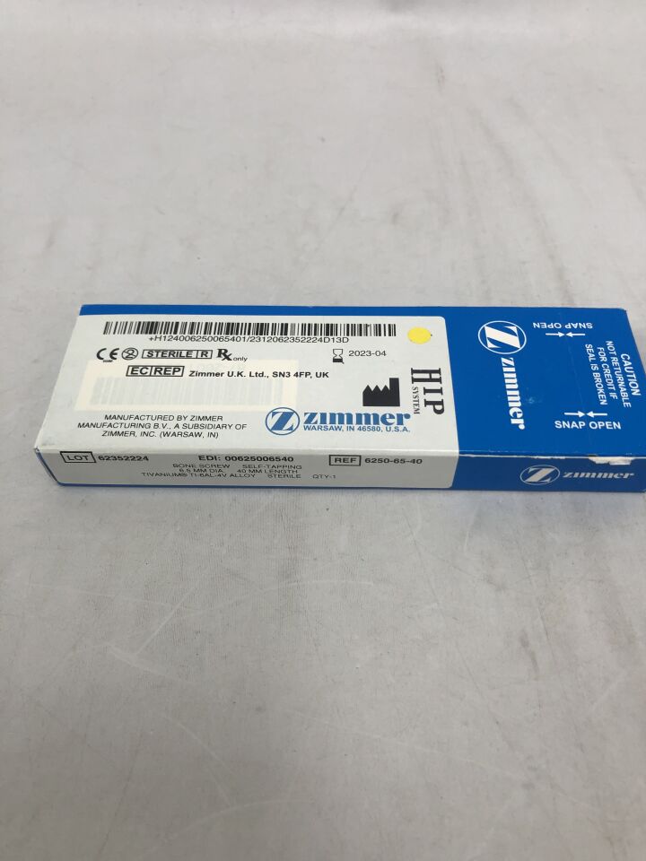 6250-65-40 - ZIMMER - Bone Screw, Self Tapping, 6.5mm x 40mm, (BX/1) - ( Expiry Date: 2023-04-01 )