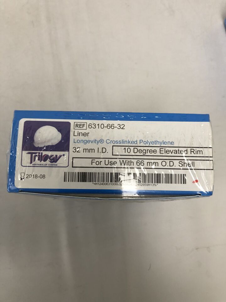 6310-66-32 - ZIMMER - Trilogy Acetabular System, 32mm inner diameter, 10 degree elevated rim, for use with 66mm OD shell, (BX/1) - ( Expiry Date: 2018-08-01 )