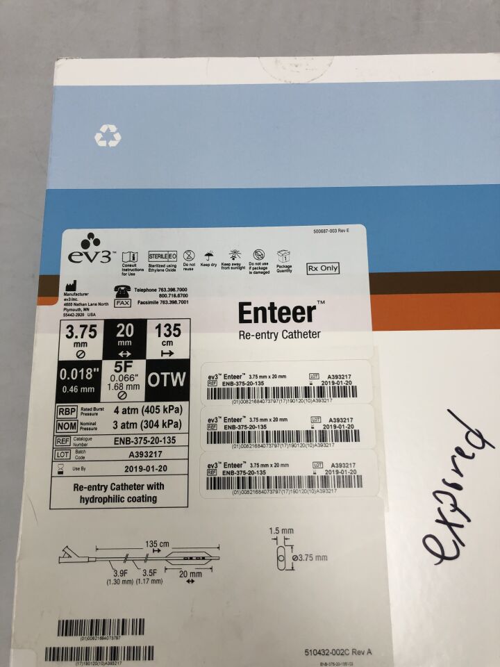 ENB-375-20-135 - COVIDIEN - ev3 Enteer Re-Entry Catheter 3.75mm x 20mm, 135cm, () - ( Expiry Date: 2019-01-20 )