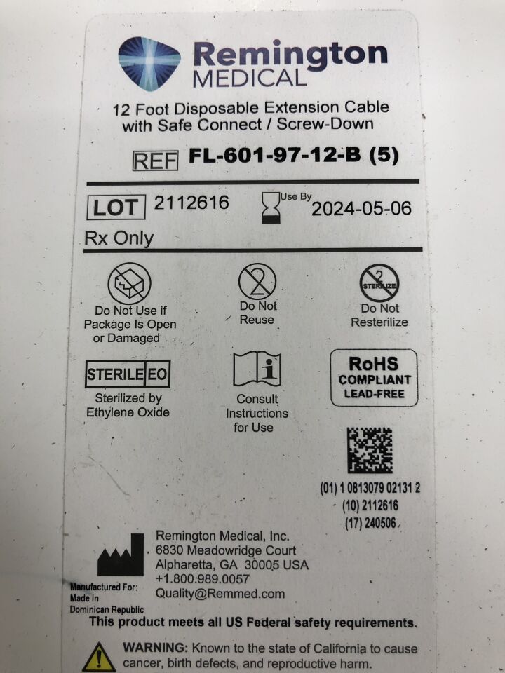 FL-601-97-12-B - REMINGTON - Extension Cable with Safe Connect, Screw Down, 12ft, () - ( Expiry Date: 2024-05-06 )