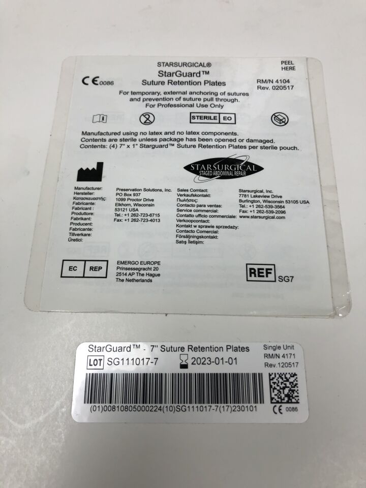 SG-7 - PRESERVATION - StarGuard Suture Retention Plates for Temporary External Anchoring of Sutures, (BX/1) - ( Expiry Date: 2023-01-01 )