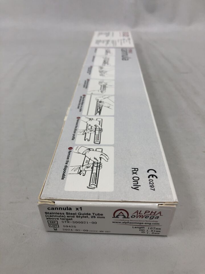 STR-S00021-00 - ALPHA OMEGA - Cannula, Stainless Steel Guide Tube and Stylet, 25mm above target, 167mm length, (BX/1) - ( Expiry Date: 2024-02-09 )