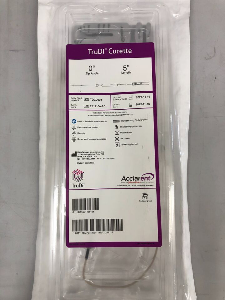 TDC0005 - ACCLARENT - TruDi Curette, 0 degree tip angle, 5" length, (BX/5) - ( Expiry Date: 2023-10-25 )