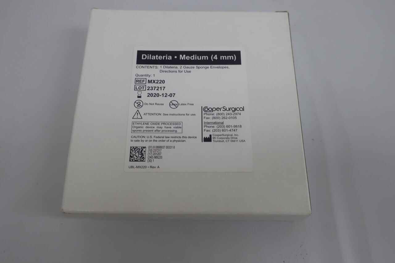 MX220 - COOPER SURGICAL - dilateria, medium (4mm); 2 gauze sponge envelopes and ifu, () - ( Expiry Date: 2023-10-23 )