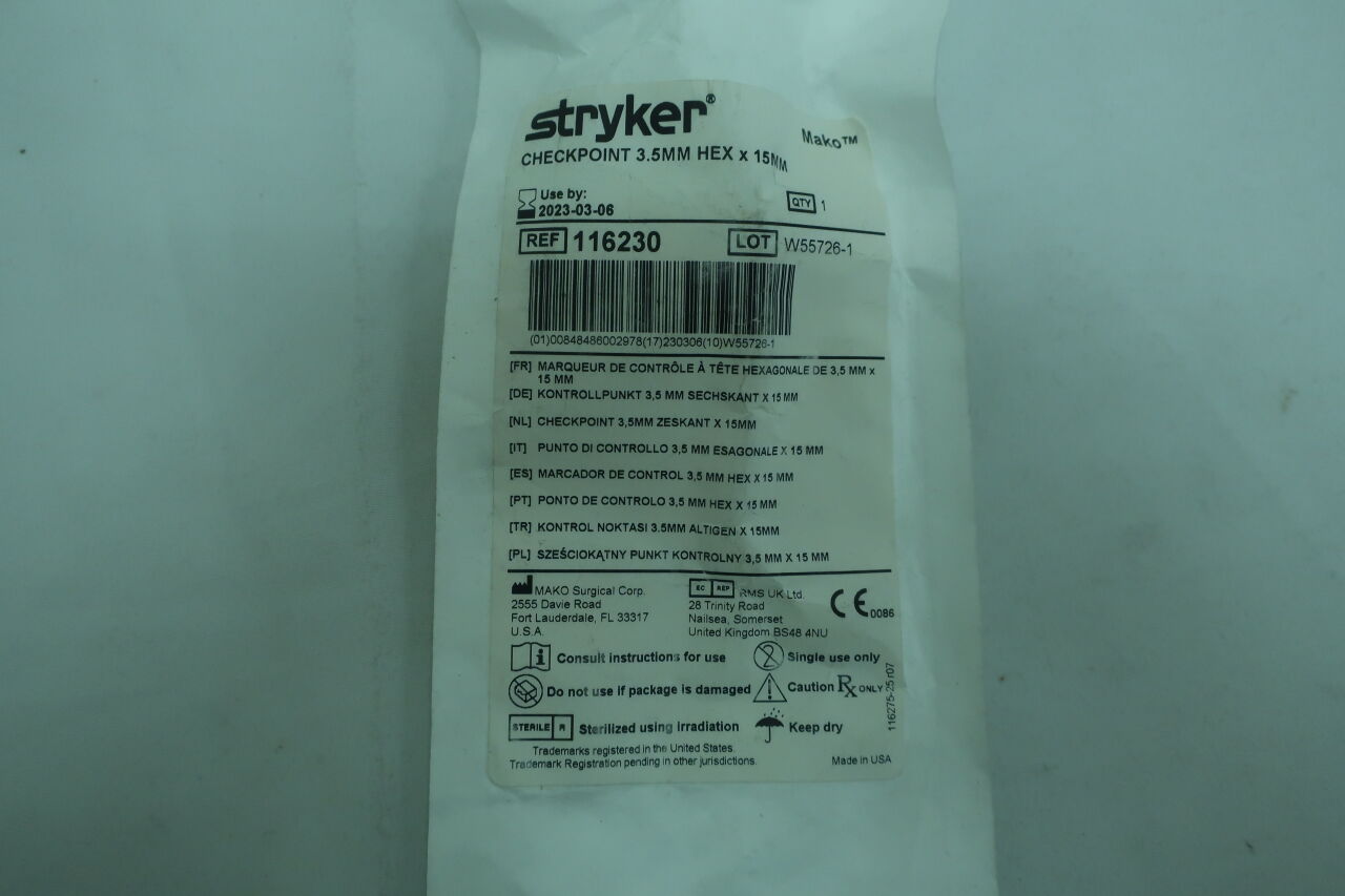 116230 - STRYKER - Mako Checkpoint 3.5mm Hex x 15mm, (EA) - ( Expiry Date: 2023-07-23 )