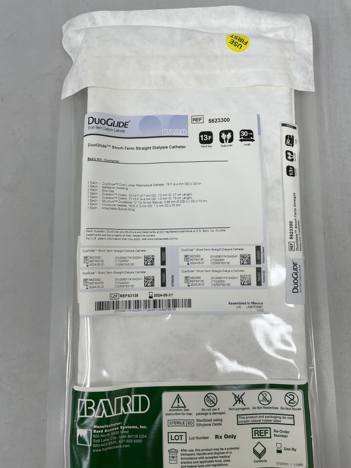 5623300 - BARD - duoglide 13f short-term dual lumen dialysis catheter kit, standard, straight 30cm, (EA) - ( Expiry Date: 2024-05-31 )