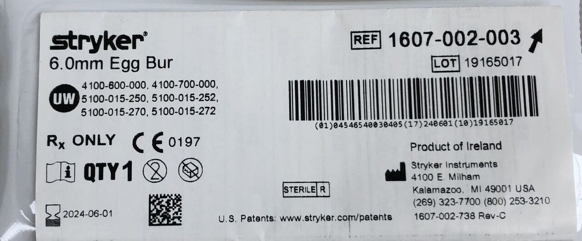 1607-002-003 - STRYKER - Egg Bur, 6.0mm, (EA)