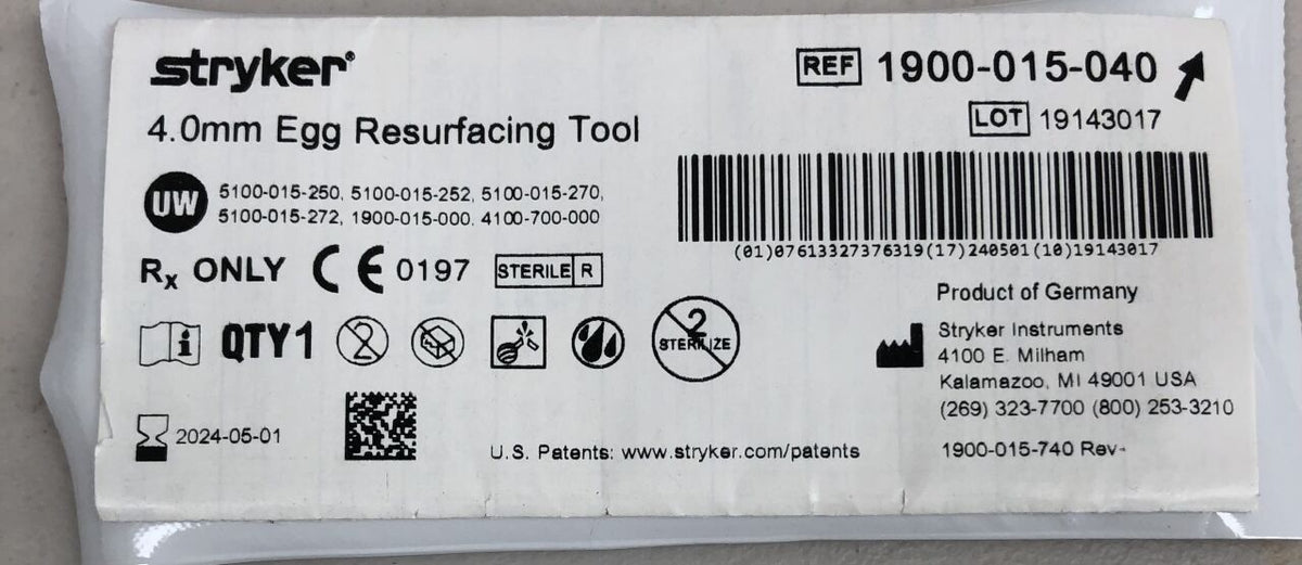 1900-015-040 - STRYKER - Egg Resurfacing Tool, 4mm, (EA)