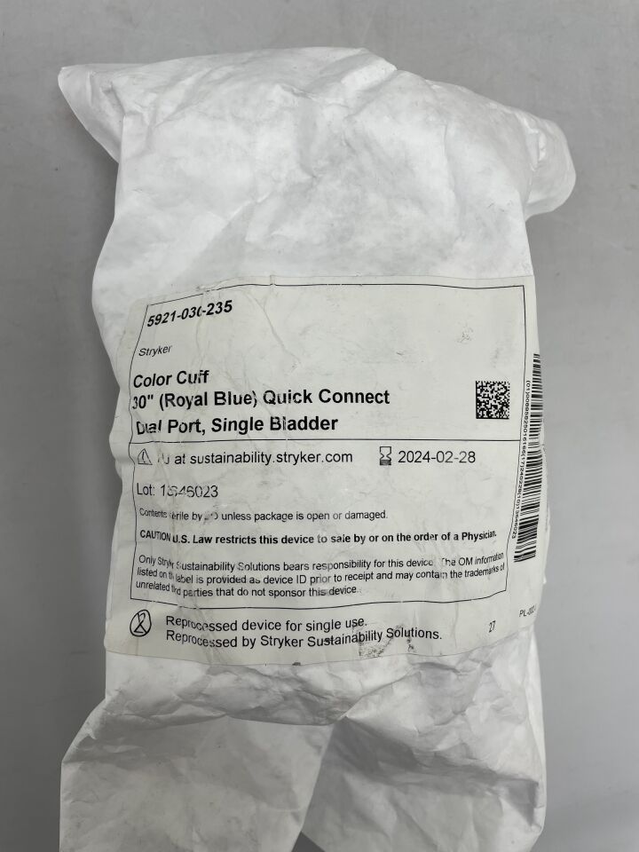 5921-030-235(REP) - STRYKER - Color Cuff Tourniquet Single Bladder, Dual Port, Quick 30" x 4", (EA) - ( Expiry Date: 2024-02-28 )