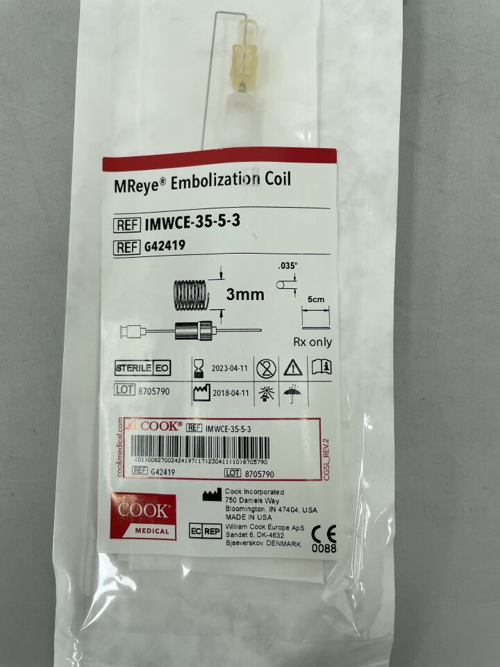 G42419 - COOK - MReye Embolization Coil: 0.035" x 5cm x 3mm, (EA) - ( Expiry Date: 2023-04-11 )
