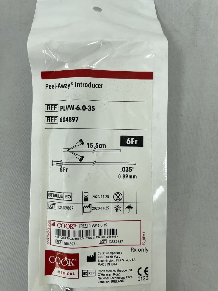 G04897 - COOK - Peel-Away Sheath Introducer 6F x 0.035", 15.5cm, (EA) - ( Expiry Date: 2023-11-25 )